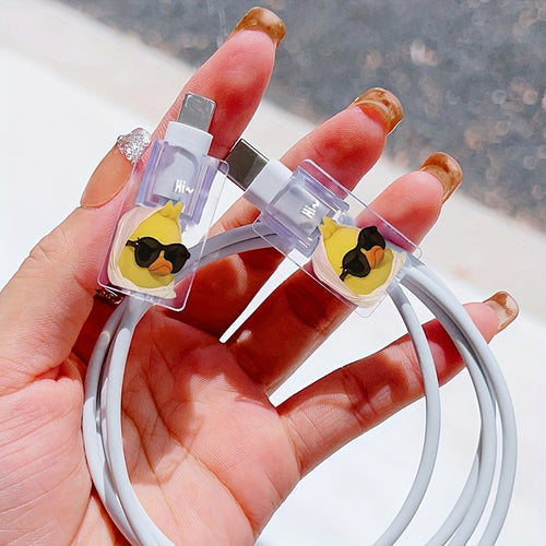 3pcs Cute Duck Charger Protective Case Set for iPhone 14 Pro Max, UK Plug Charger Cover, iPhone 13/15/16, 20W Fast Charging Head Protector, Cable Protection Sleeve (Charger and Cord Not Included)